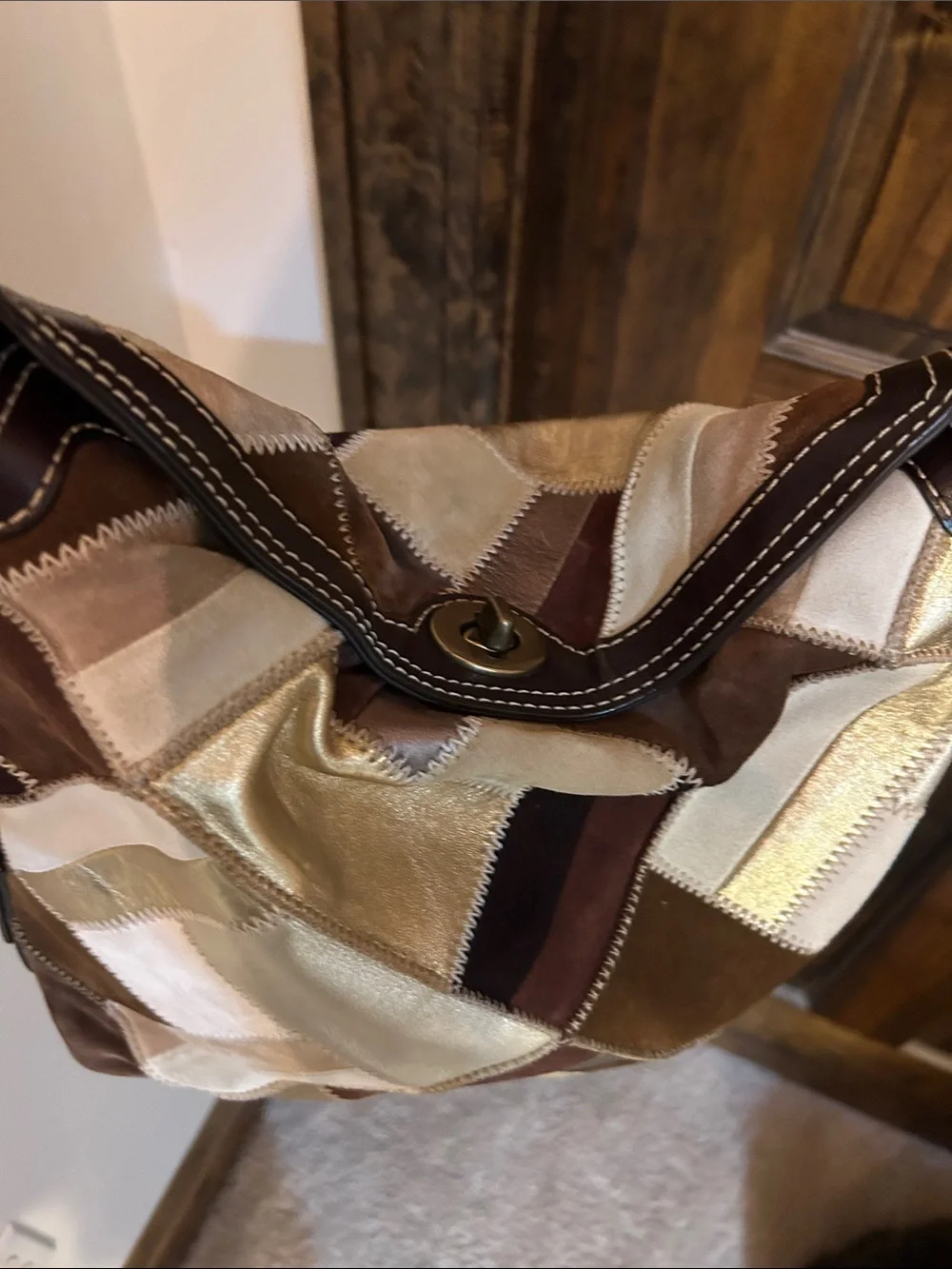 Coach Patchwork Hobo Bag - Brown, Gold & Cream - Picture 6 of 13